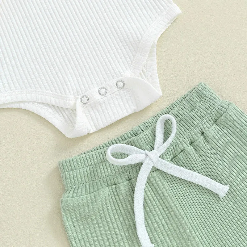 2 Pieces Set Baby Boys Solid Color Rompers And Pants Wholesale 231130324