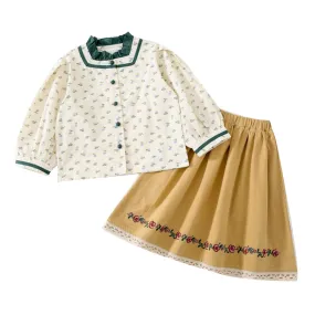 2 Pieces Set Baby Kid Girls Flower Print Tops And Skirts