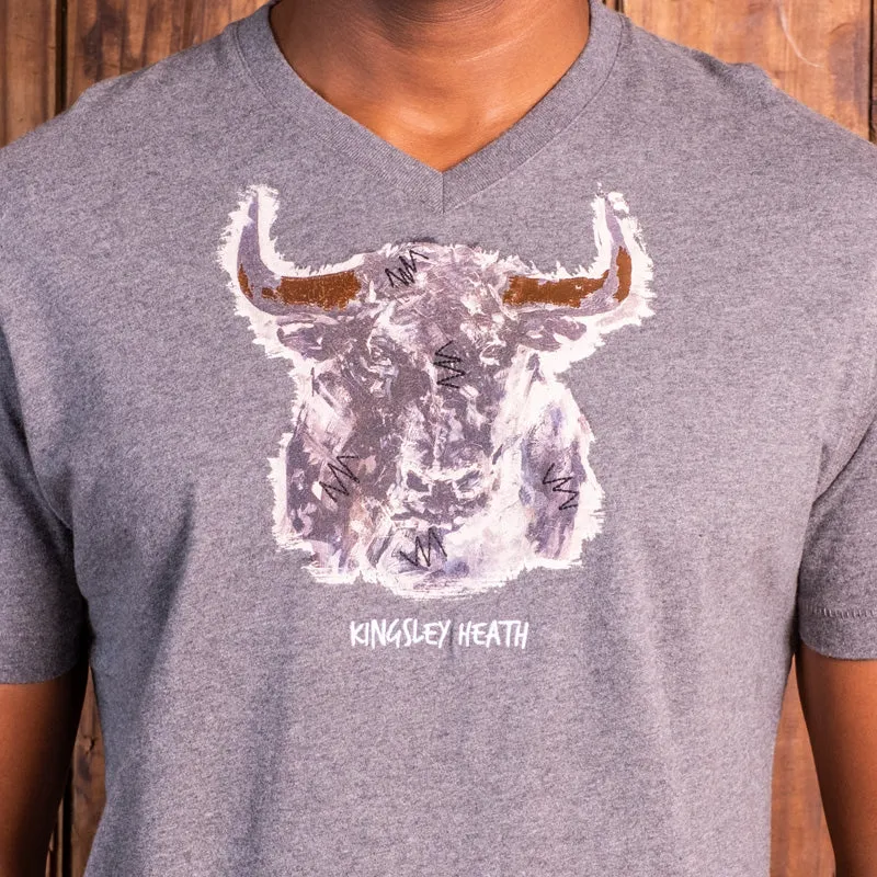 Abstract Charging Bull V-Neck Tee Jackal