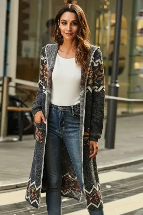 Aurora Bohemian Slit Hooded Duster Cardigan