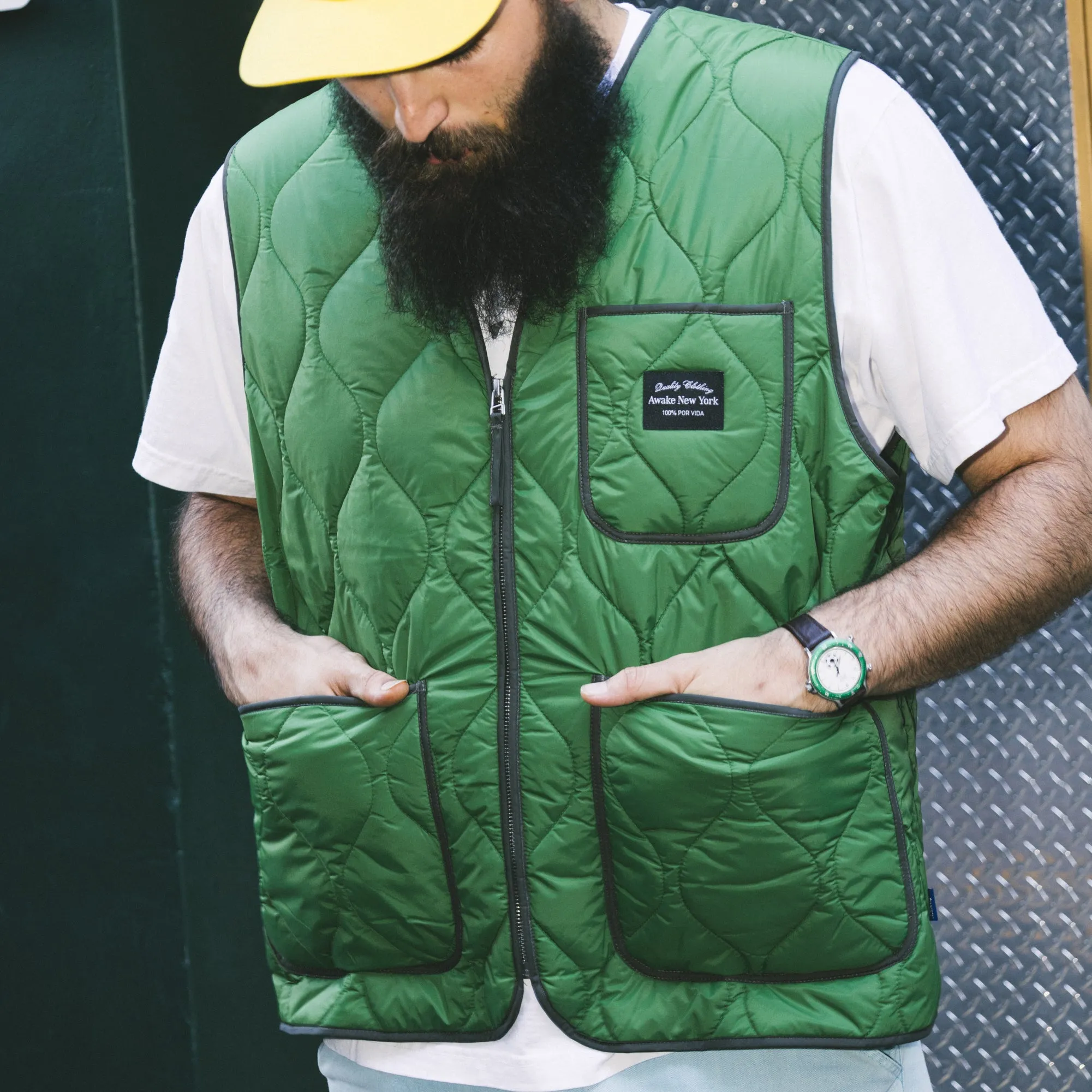 Awake NY Quilted Vest Green