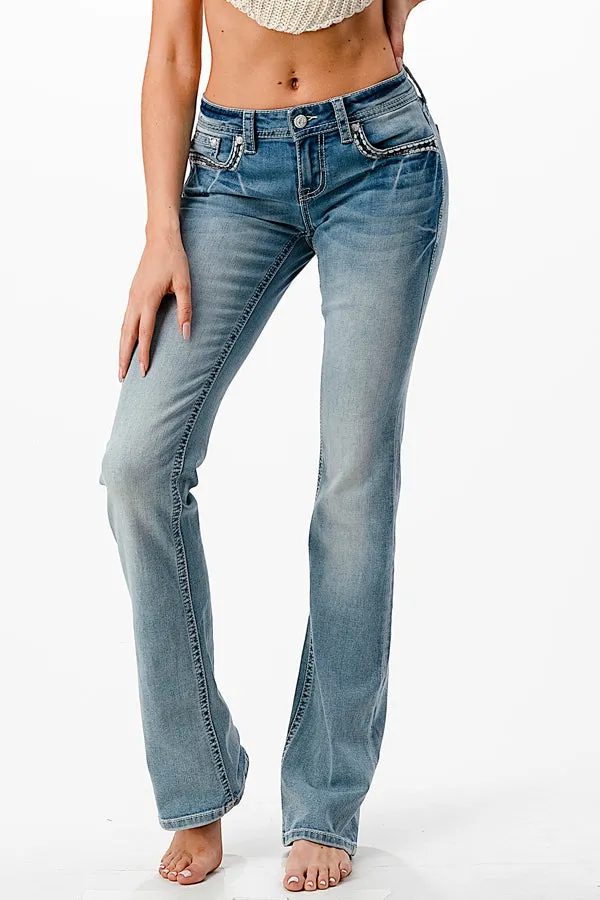 Aztec Embellished Low Rise Bootcut Jeans