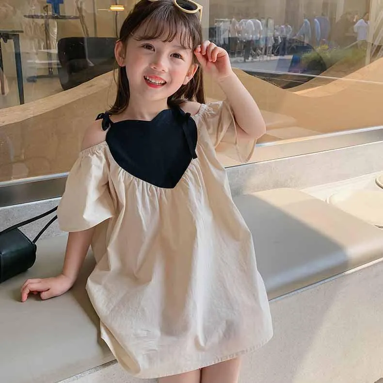 Baby Kid Girls Color-blocking Love heart Print Dresses