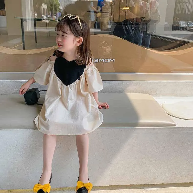 Baby Kid Girls Color-blocking Love heart Print Dresses