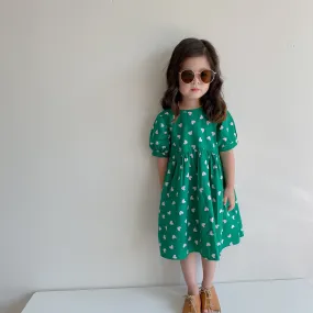 Baby Kid Girls Love heart Print Dresses