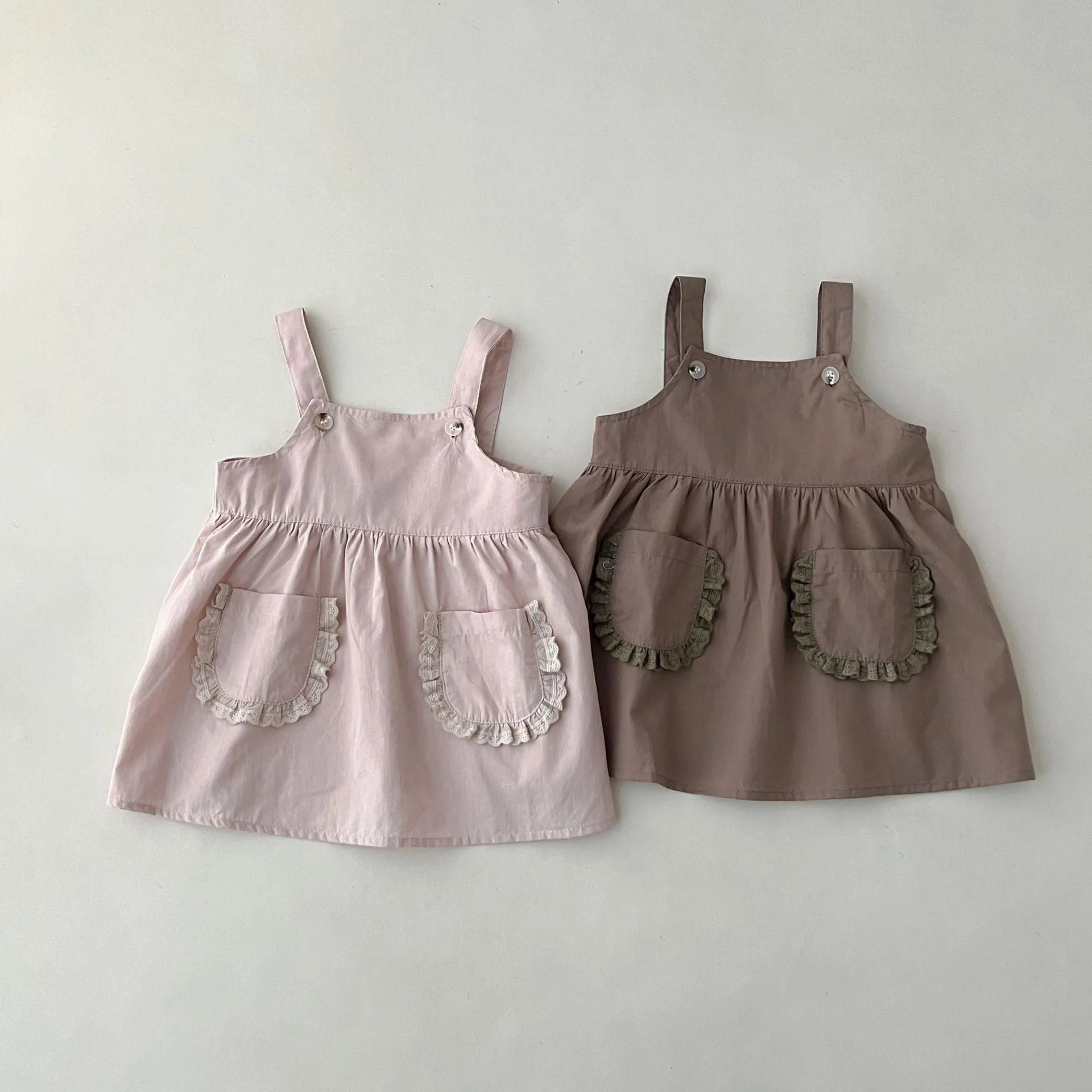 Baby Kid Girls Solid Color Dresses Wholesale 24030115