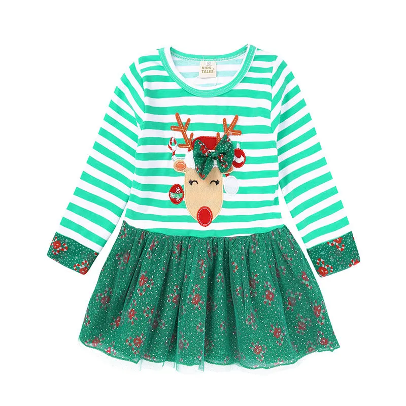 Baby Kid Girls Striped Cartoon Christmas Dresses Wholesale 23101503