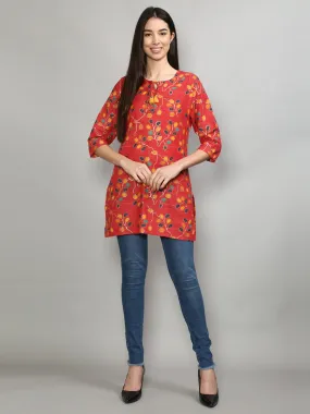 Beautiful Coral Floral Printed Tunic