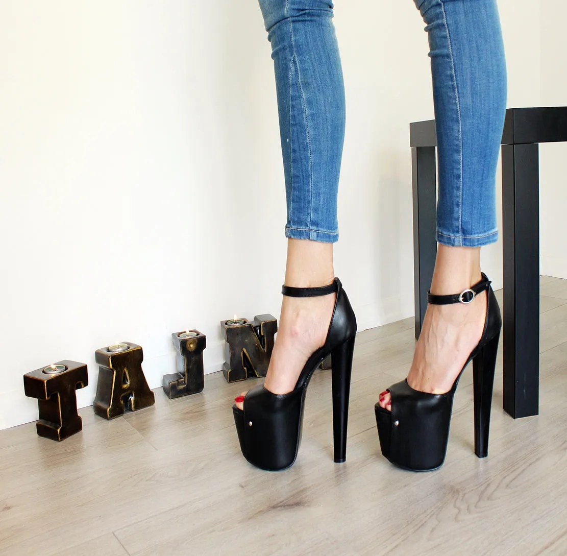 Black Peep Toe High Heel Platform Shoes