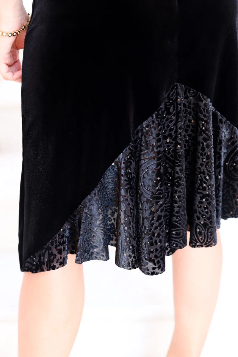 Black Velvet Tango Skirt with Back Ruffles