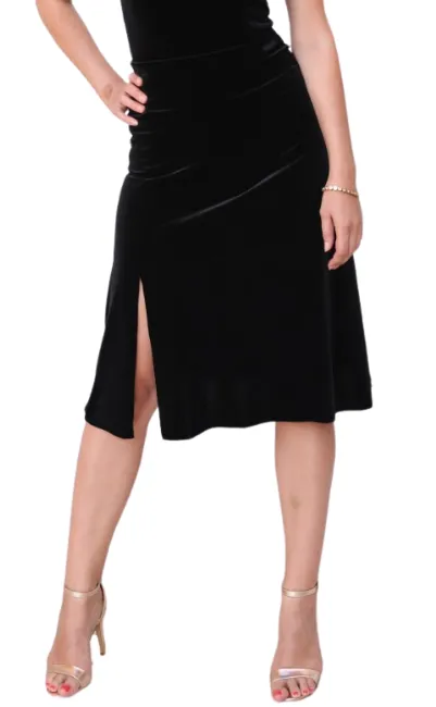 Black Velvet Tango Skirt with Back Ruffles