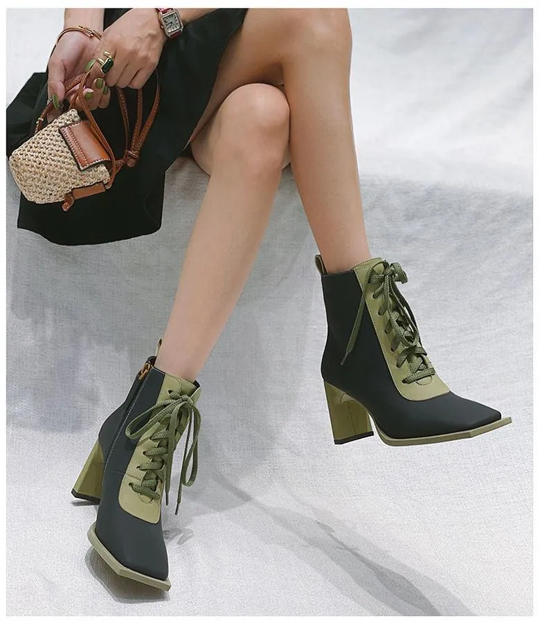 Stylish Block-Heel Lace-Up Womens Combat Boots for All-Day Comfort