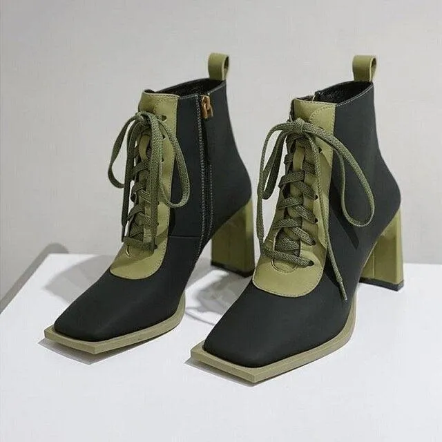 Stylish Block-Heel Lace-Up Womens Combat Boots for All-Day Comfort