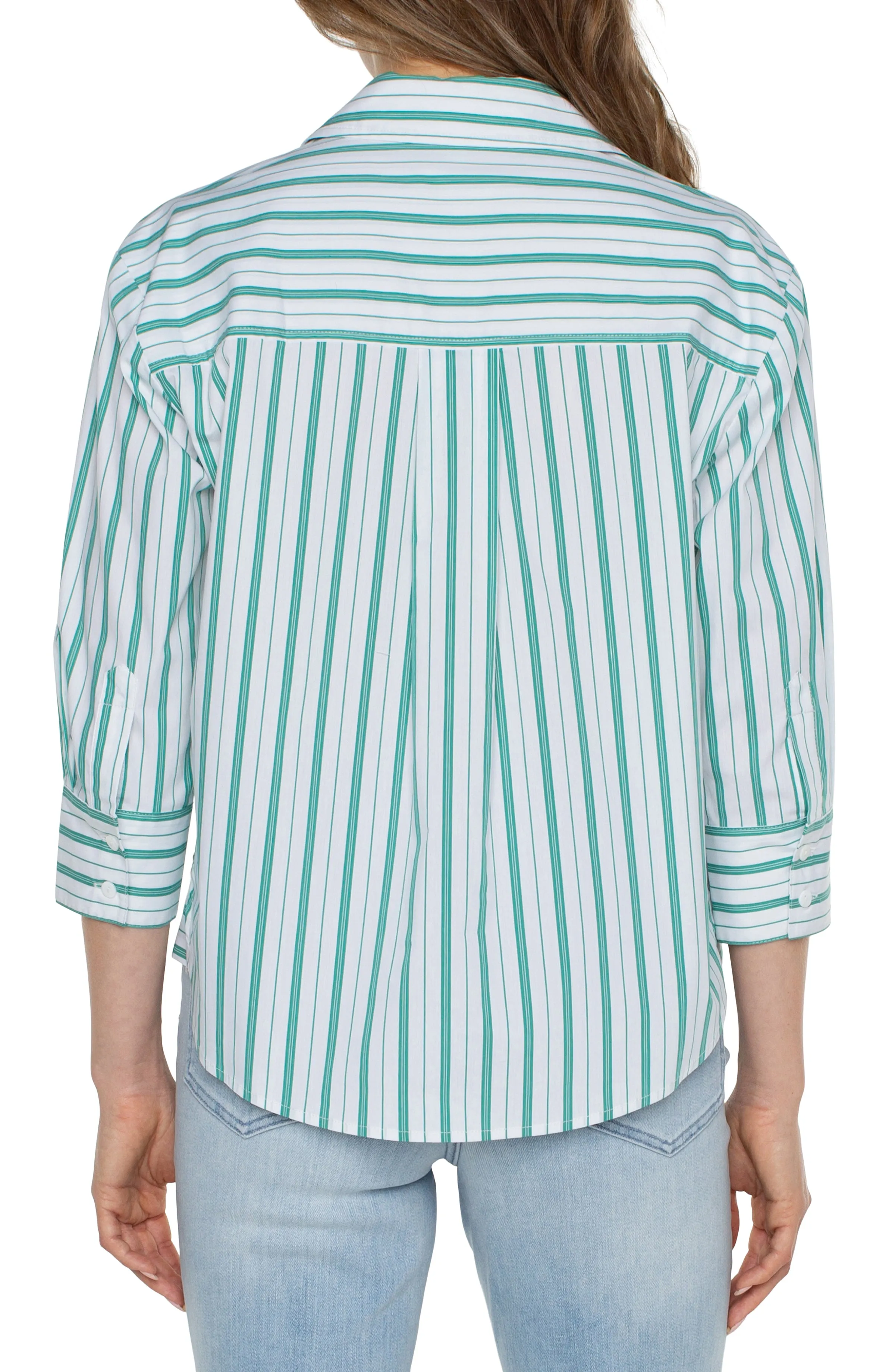 BUTTON FRONT SHIRT WITH 3/4 SLEEVE