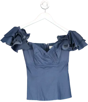 Caroline Constas Blue Denim Look Ruffle Sleeve Top UK XS