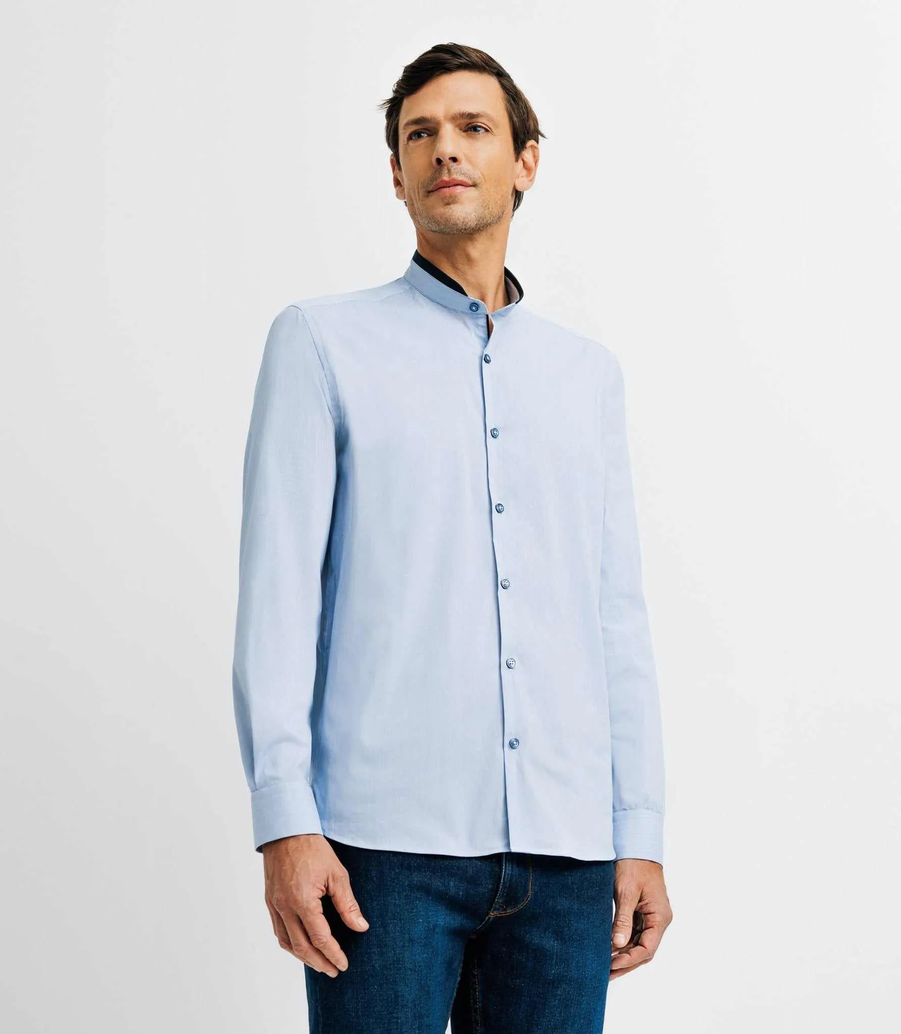 Chemise casual col mao bleue