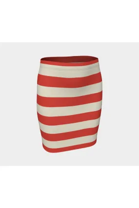 Coral Orange Striped Fitted Skirt