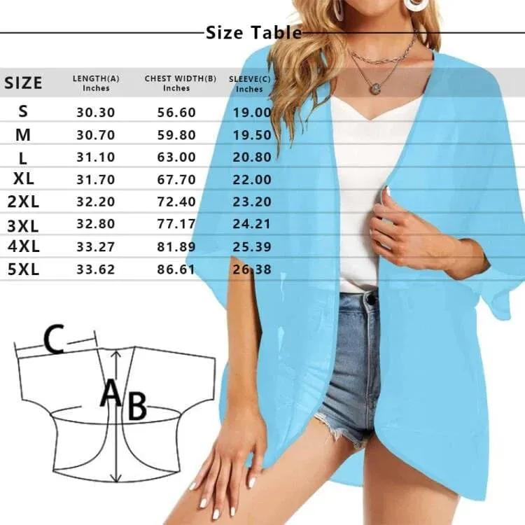 Custom Face Love Heart Women's Bikini Swimsuit Long Short Kimono Chiffon Blouse Set