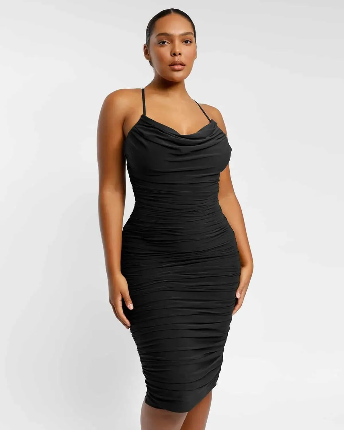 Draped Mesh Shaping Dress