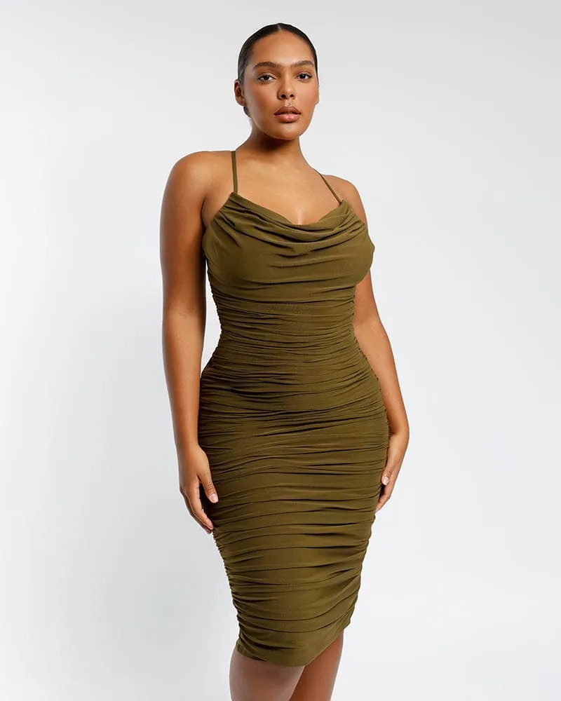 Draped Mesh Shaping Dress