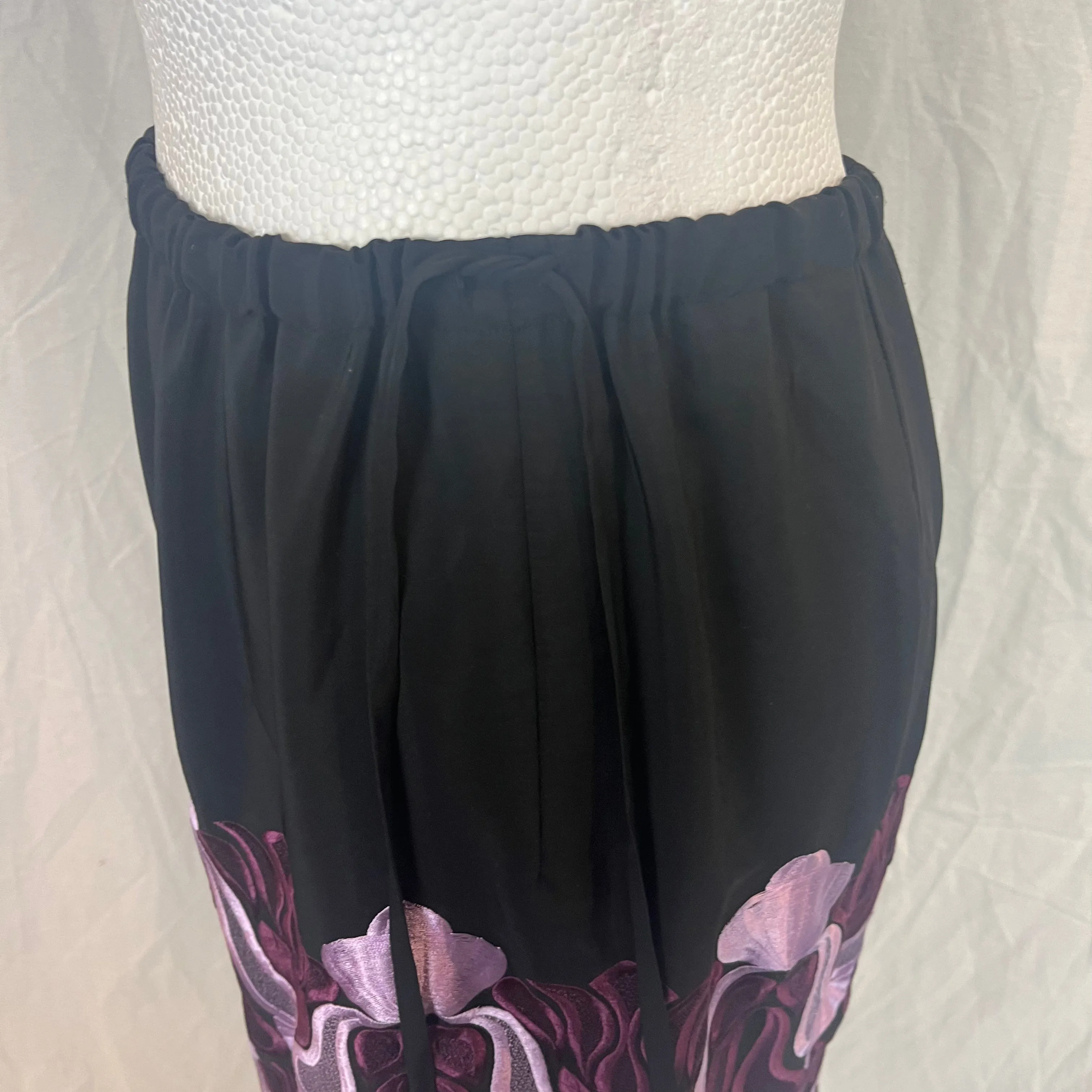 Dries Van Noten Black Lilac & Violet Embroidered Skirt S