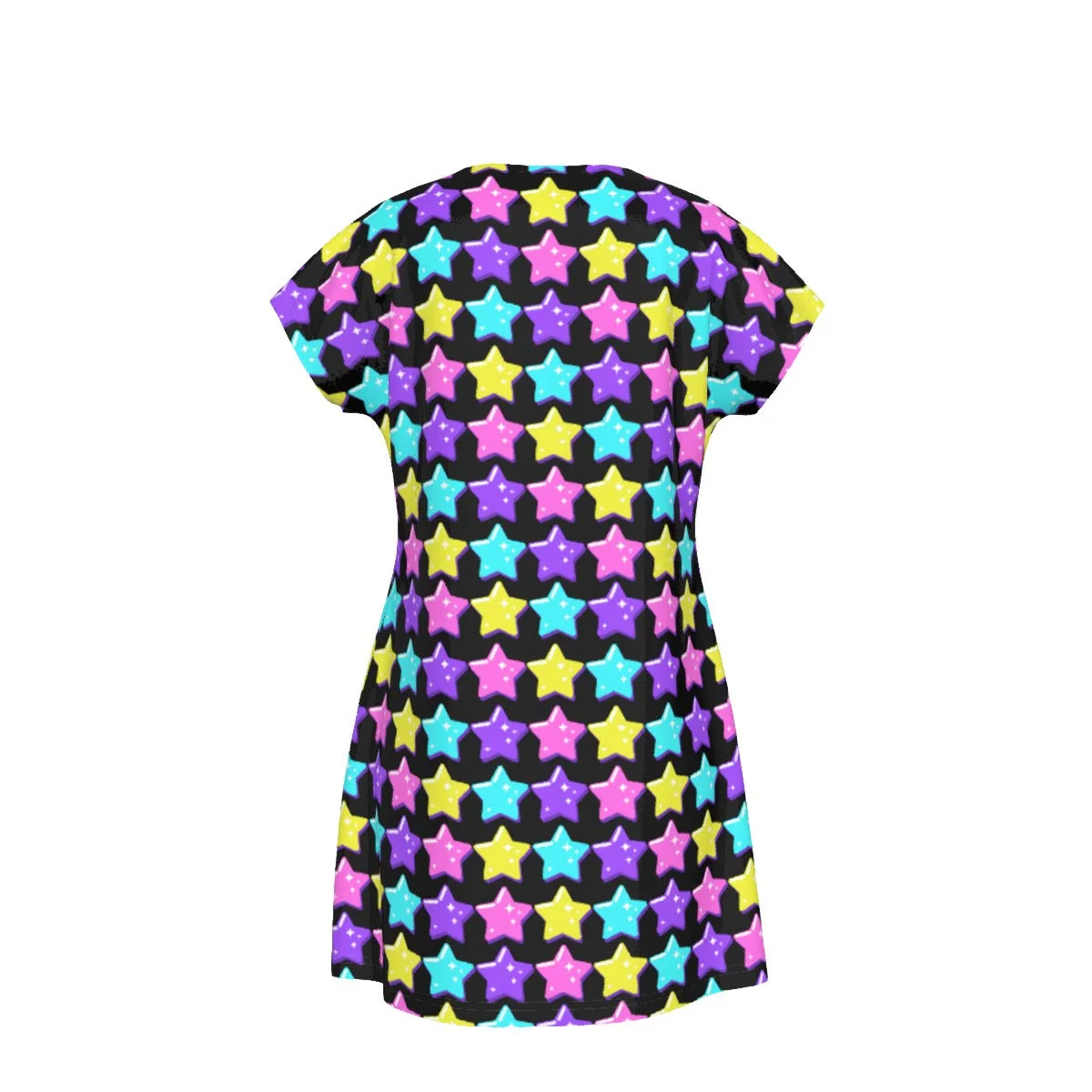 Electric Star Wave Black Short Sleeve Dress