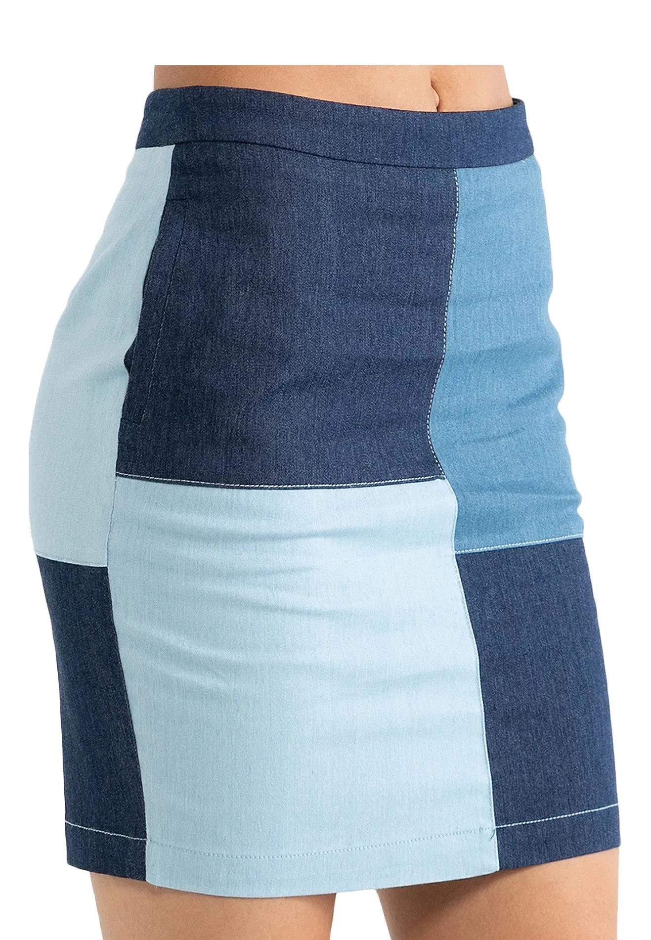 ELLE Apparel Color-Block Denim Skirt