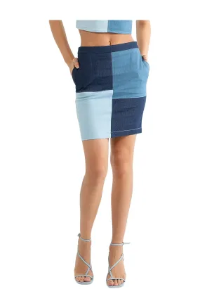 ELLE Apparel Color-Block Denim Skirt