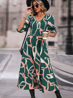 Fashion women's printed long sleeve dress