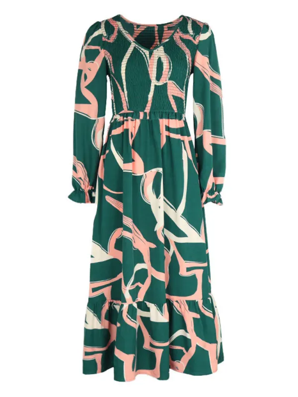 Fashion women's printed long sleeve dress