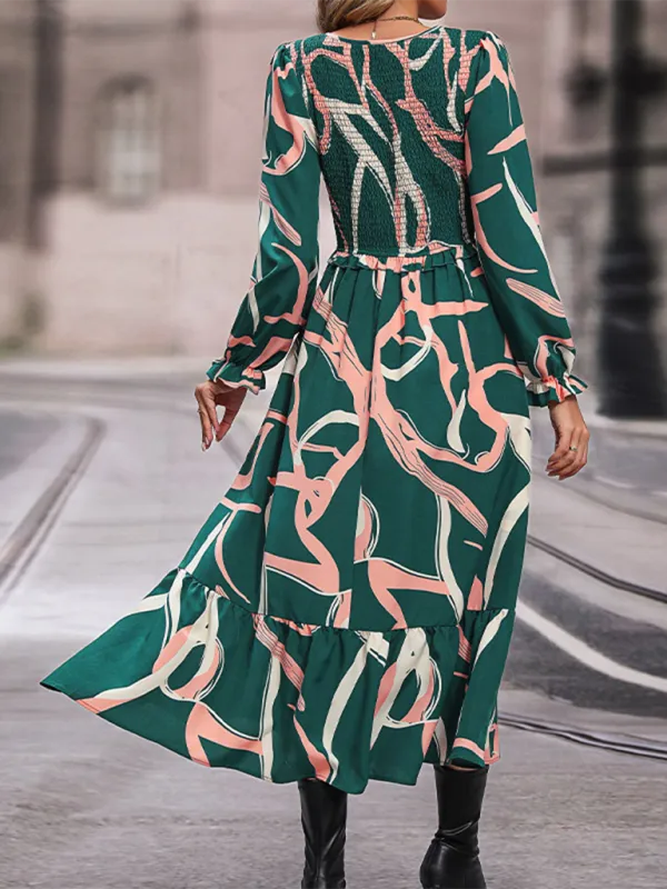 Fashion women's printed long sleeve dress