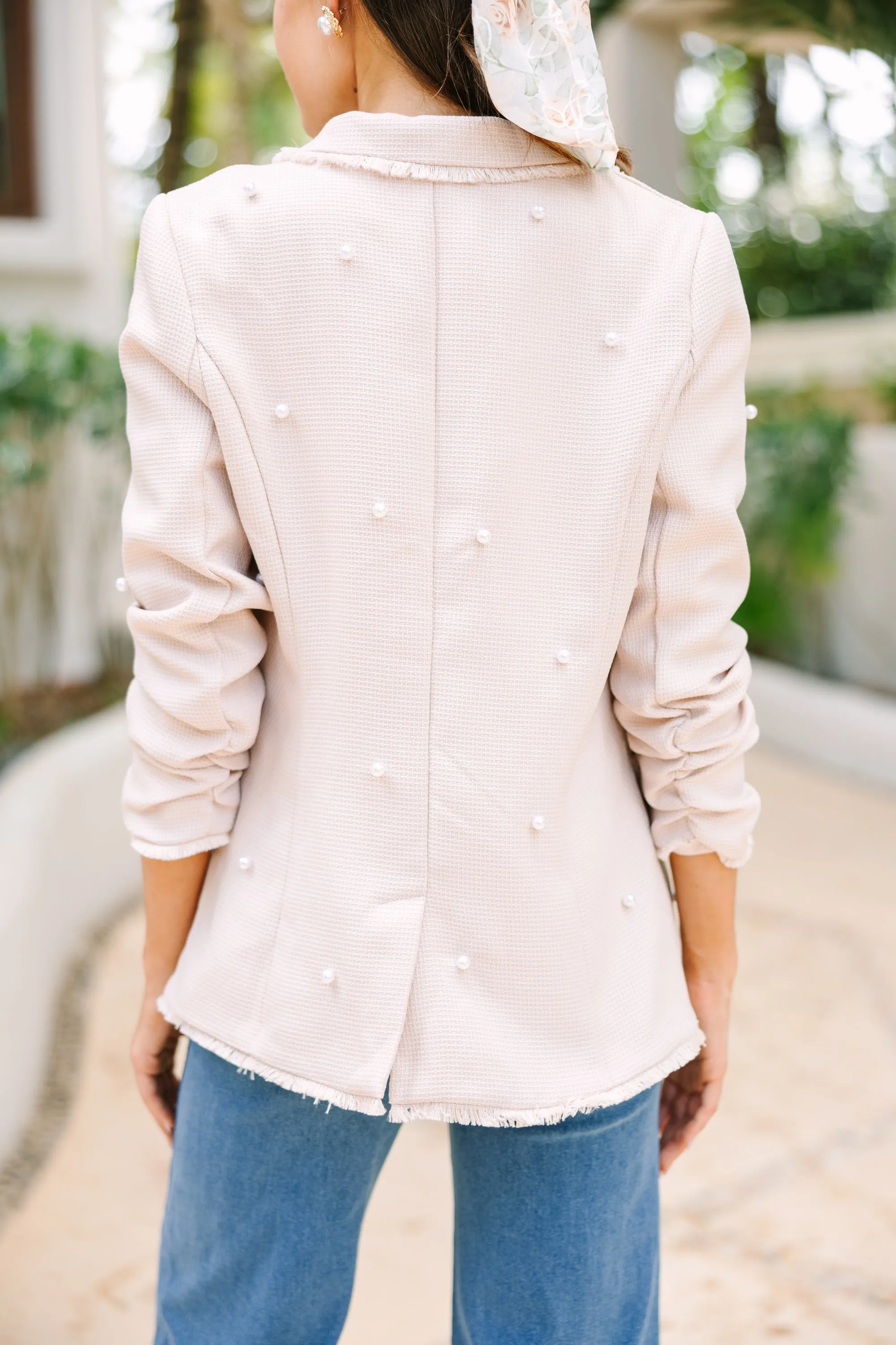 Feeling Inspired Cream White Pearl Embellished Blazer