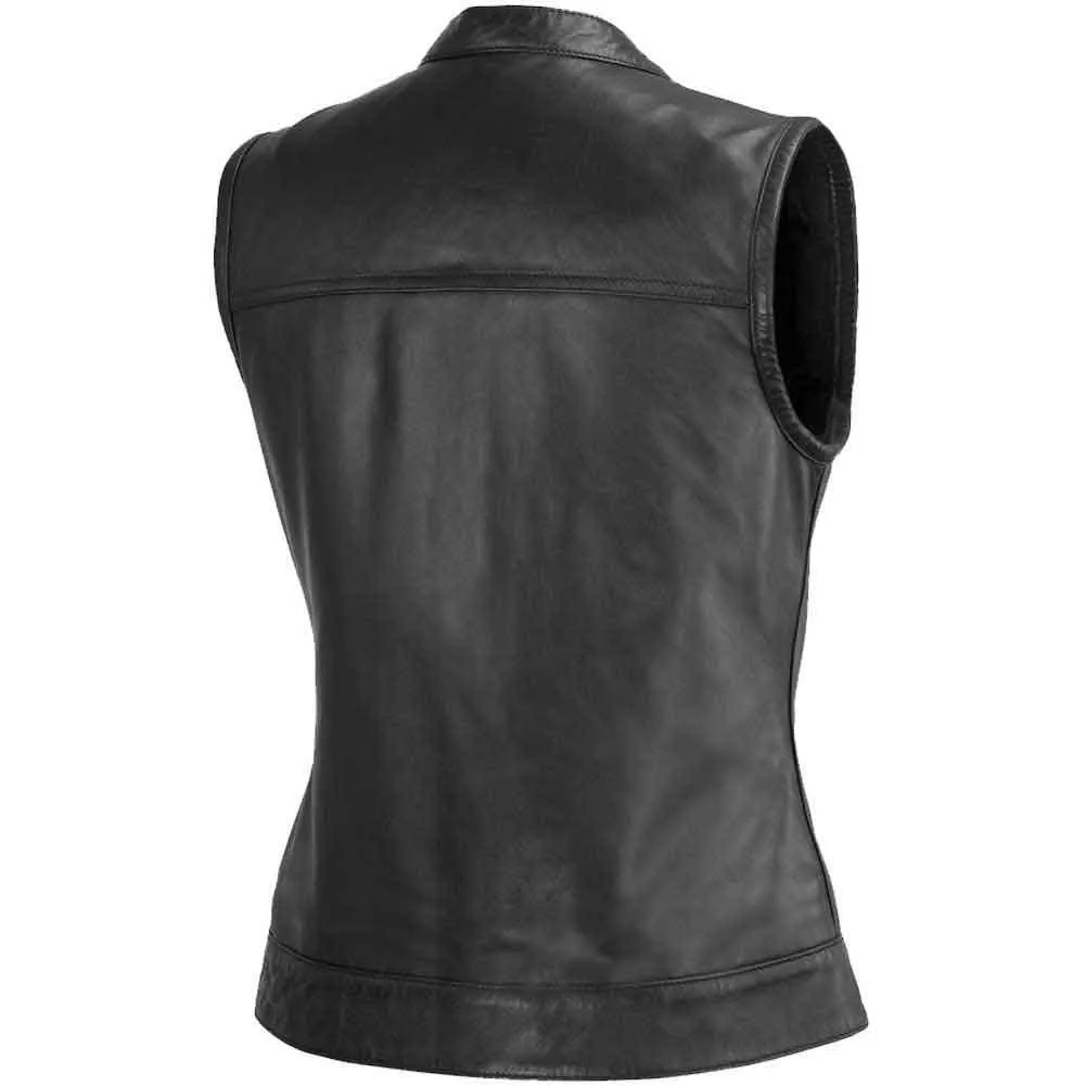 First Mfg Womens Ludlow Leather Motorcycle Vest Size MEDIUM - Final Sale Ships Same Day