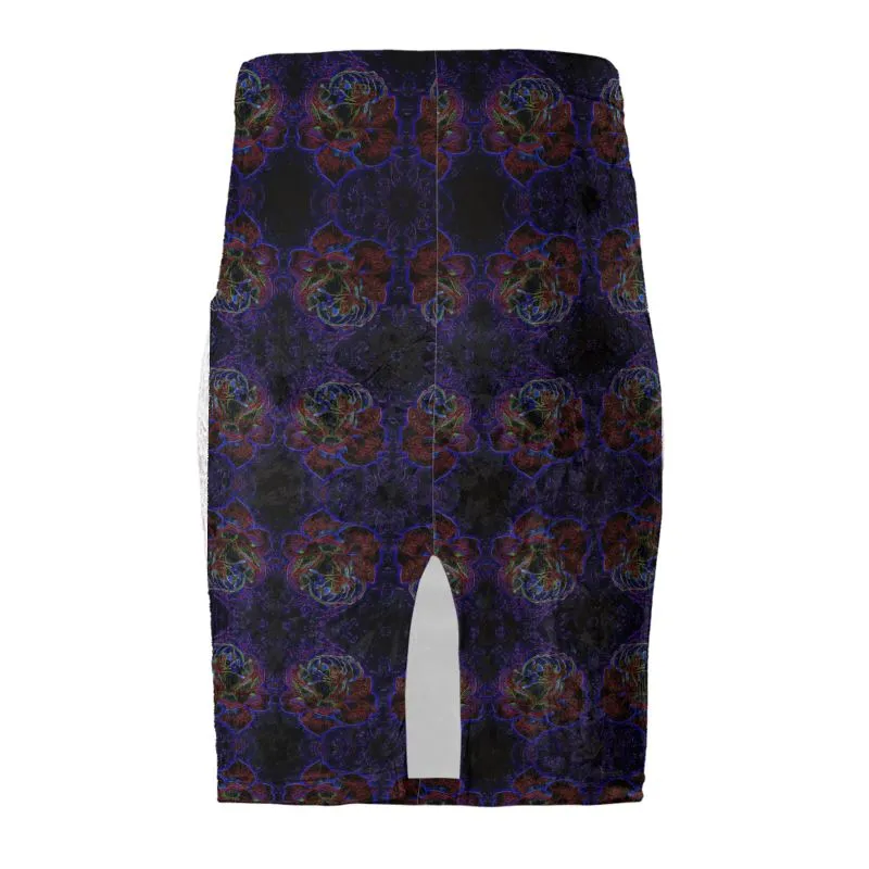 Floral Embosses: Roses 01 Patterned Designer Pencil Mini Skirt