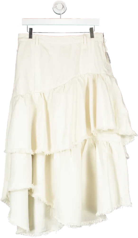 Free People Cream Tiered Denim Ruffle Skirt W30