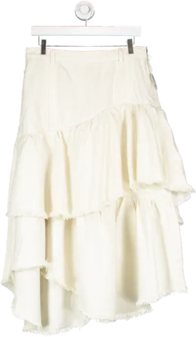 Free People Cream Tiered Denim Ruffle Skirt W30