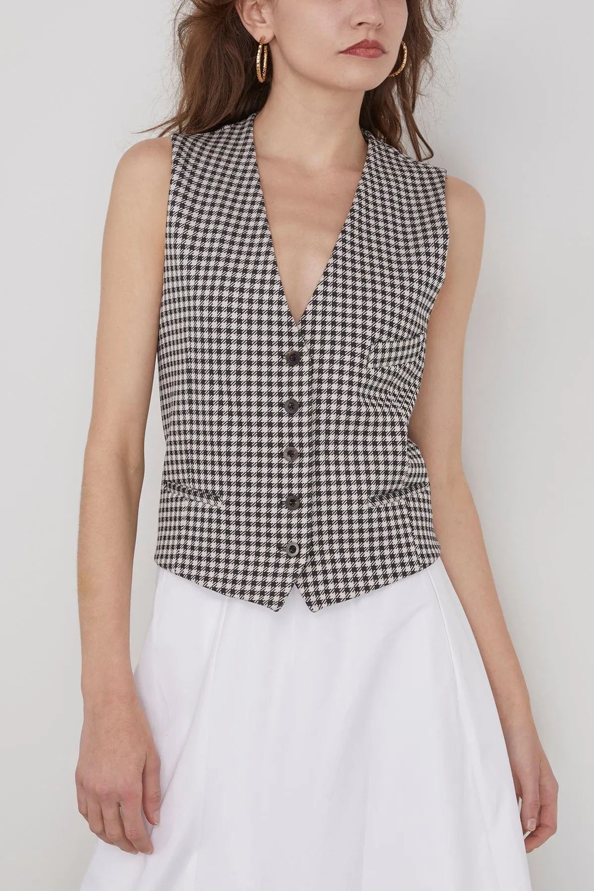 Gingham Tailored Vest in Black/Ivory