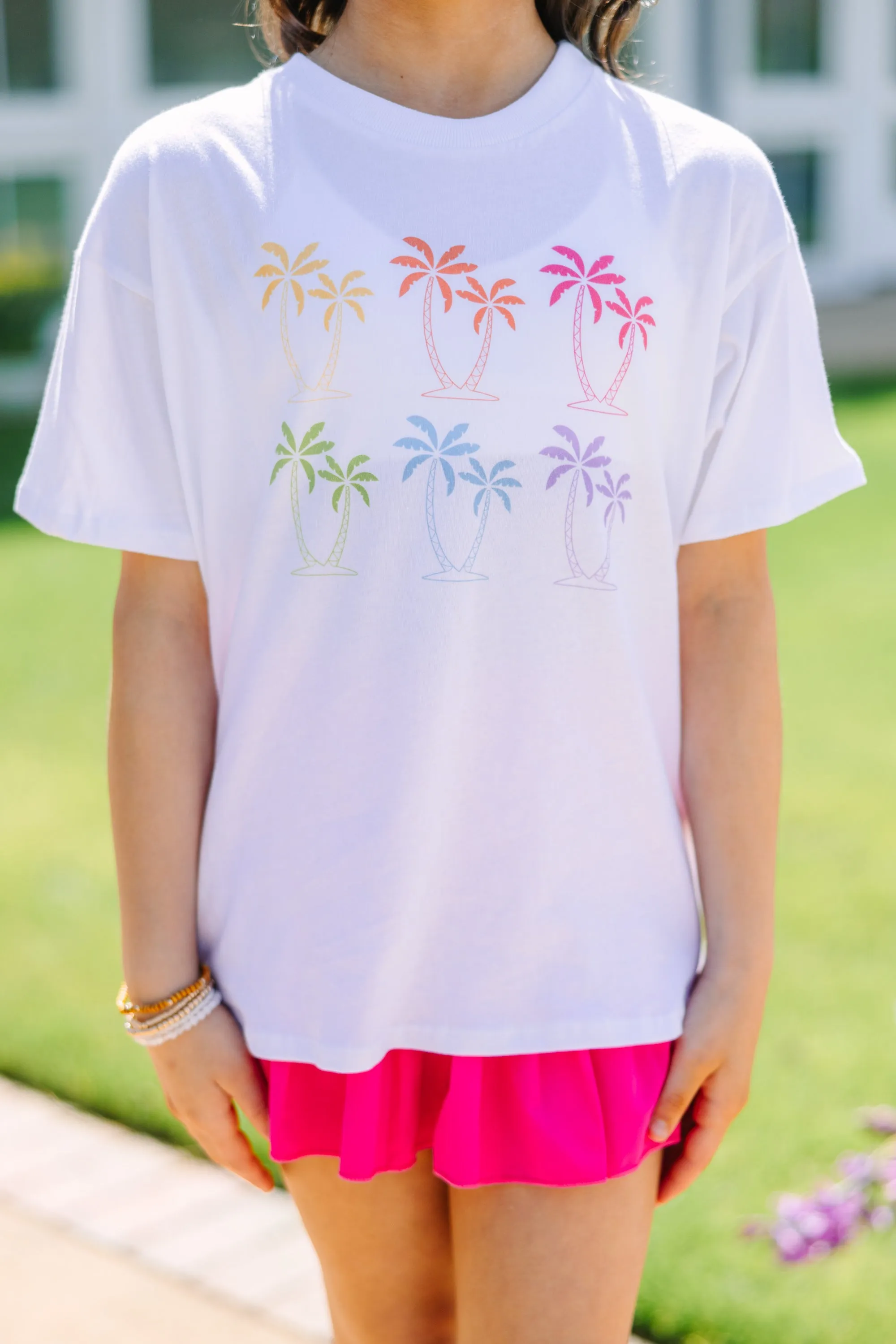 Girls: Palms Away White Oversized Graphic Tee