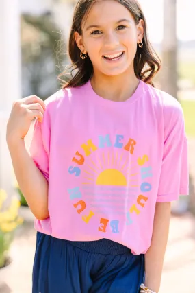 Girls: Summer Should Be Fun Pink Oversized Graphic Tee