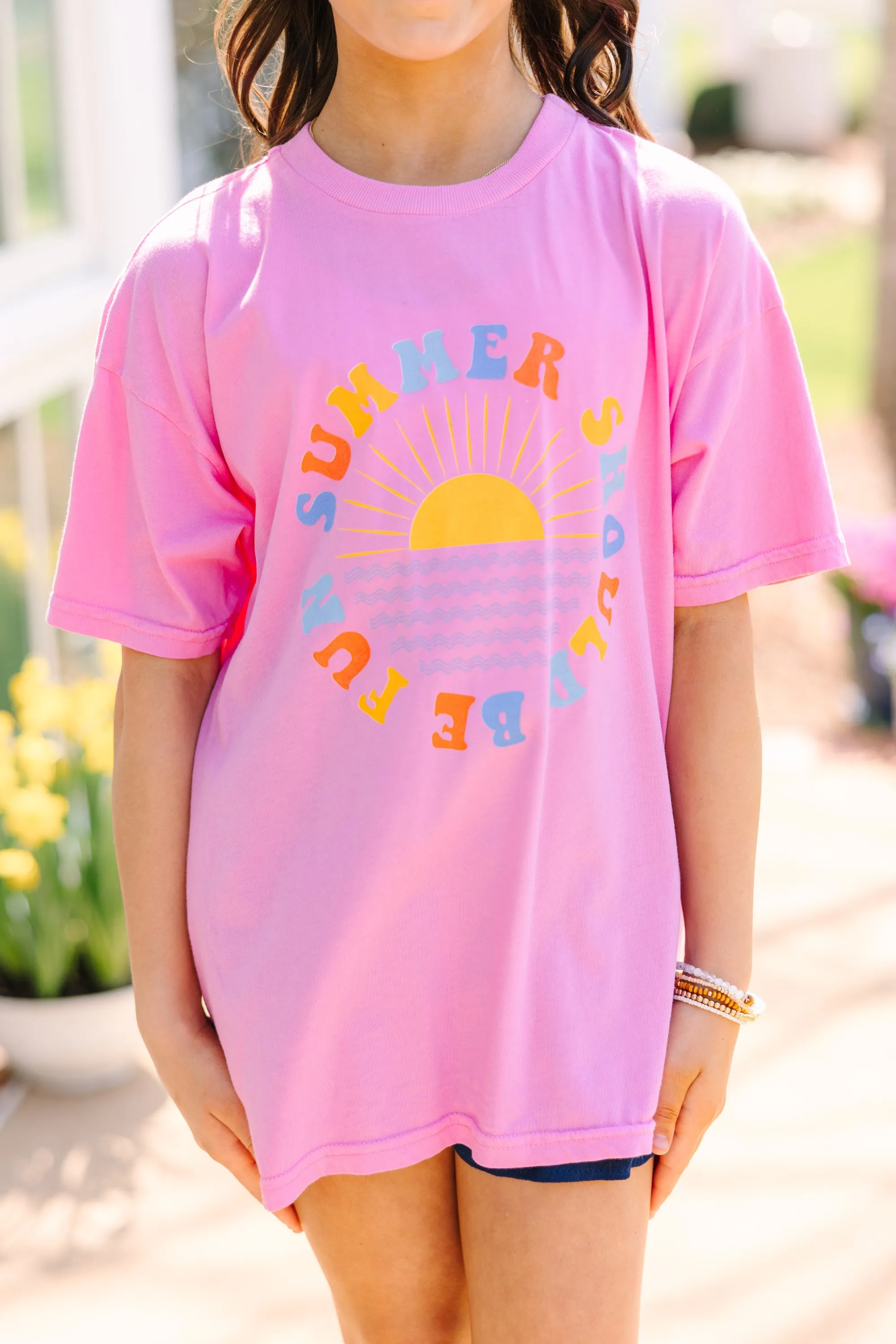 Girls: Summer Should Be Fun Pink Oversized Graphic Tee