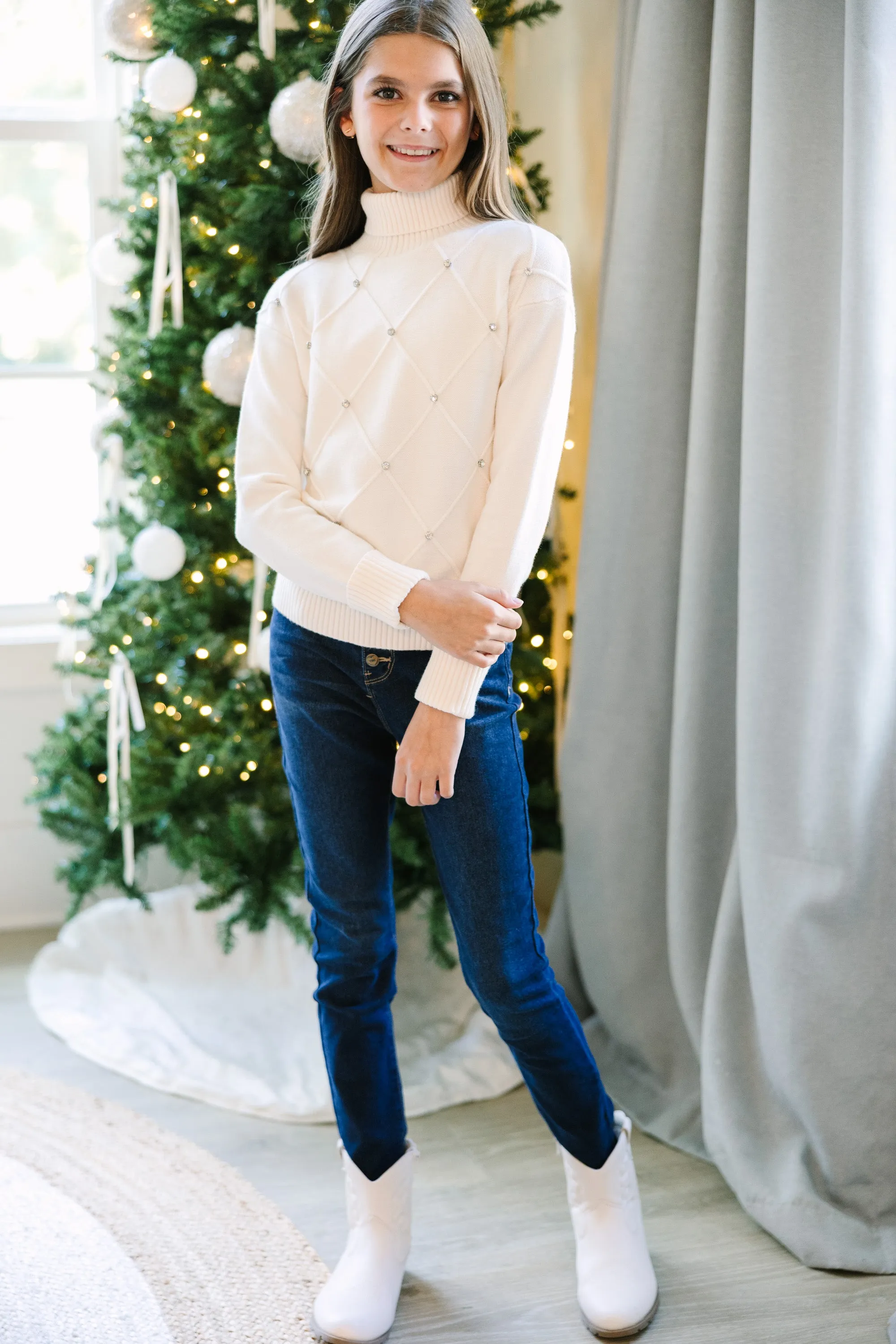 Girls: Who You Are Cream White Embellished Sweater