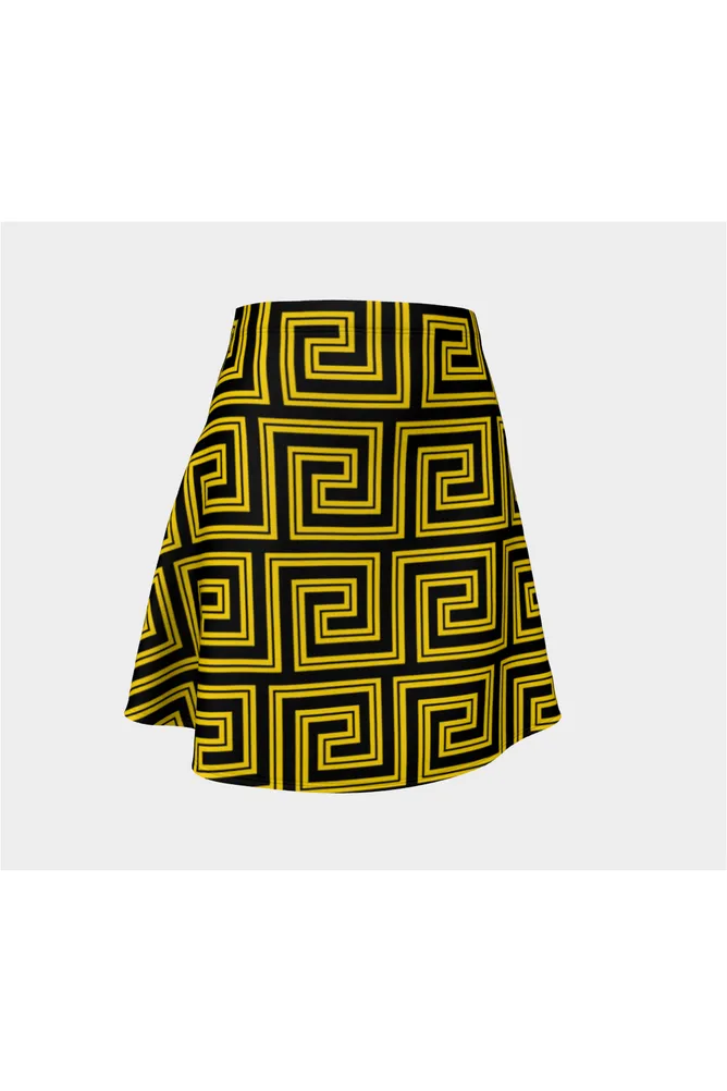 Gold Greek Key Flare Skirt