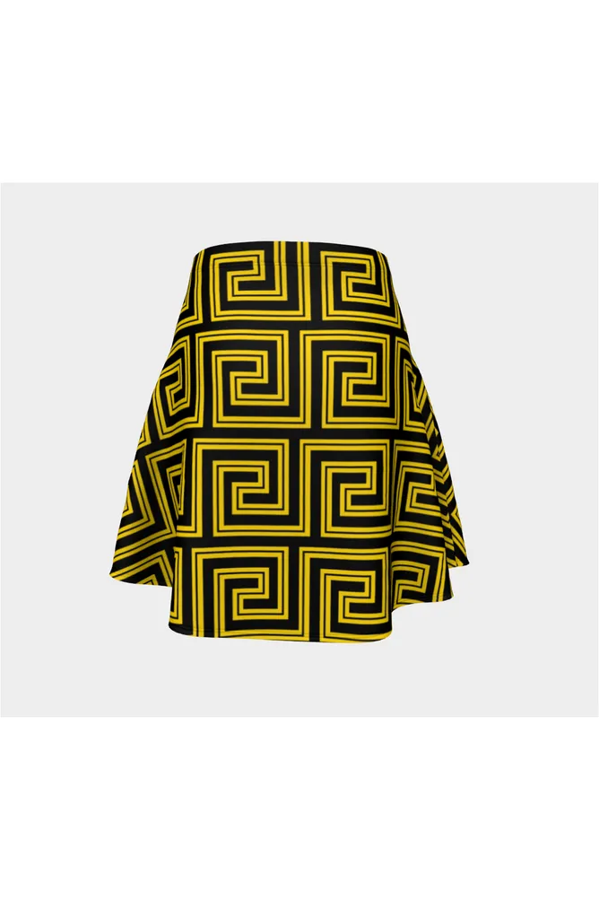 Gold Greek Key Flare Skirt