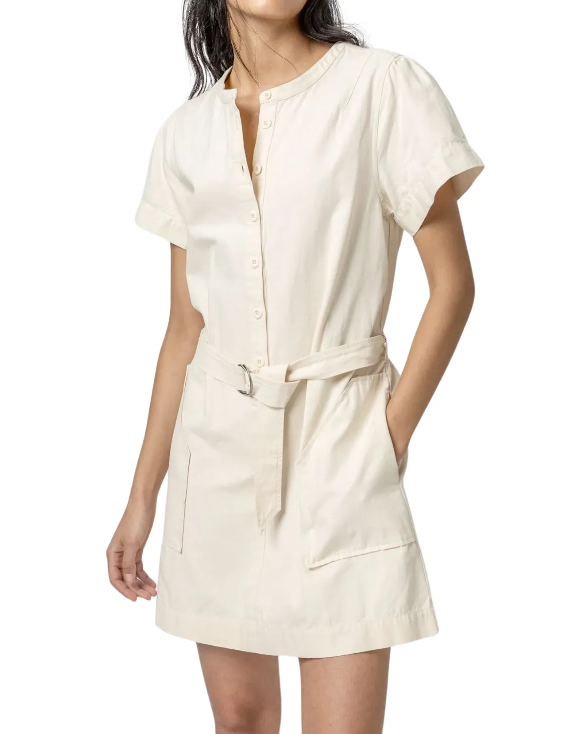 Half Placket Canvas Dress (Ecru)