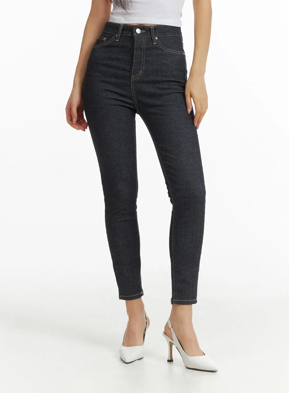 High Waist Solid Skinny Jeans CJ425