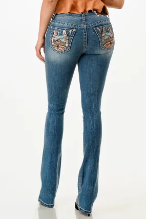 Horse Shoe /Country View Mid Rise Bootcut Jeans