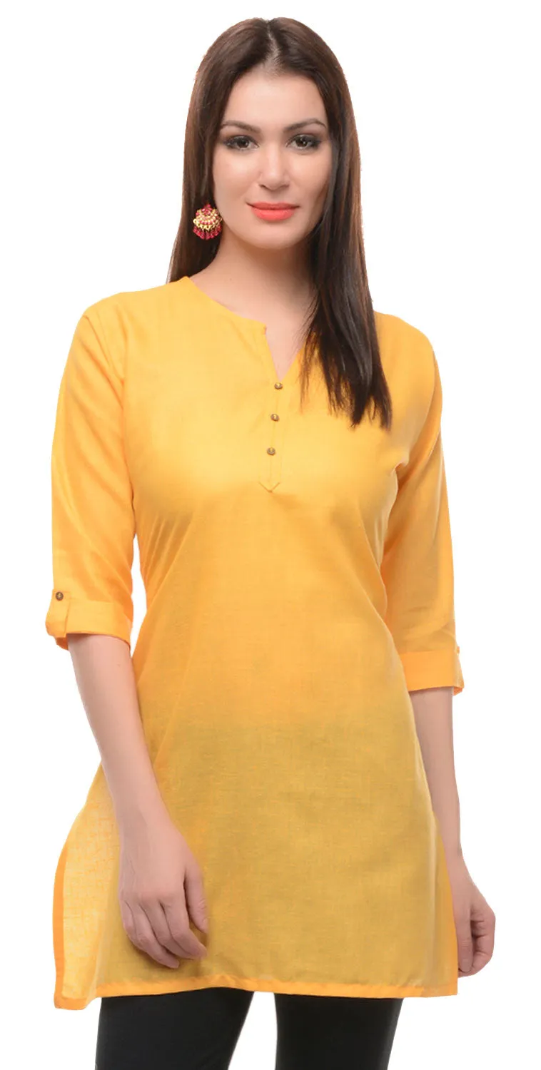 India Cotton Tunic Top  Kurti Womens Indian Clothing (Yellow)