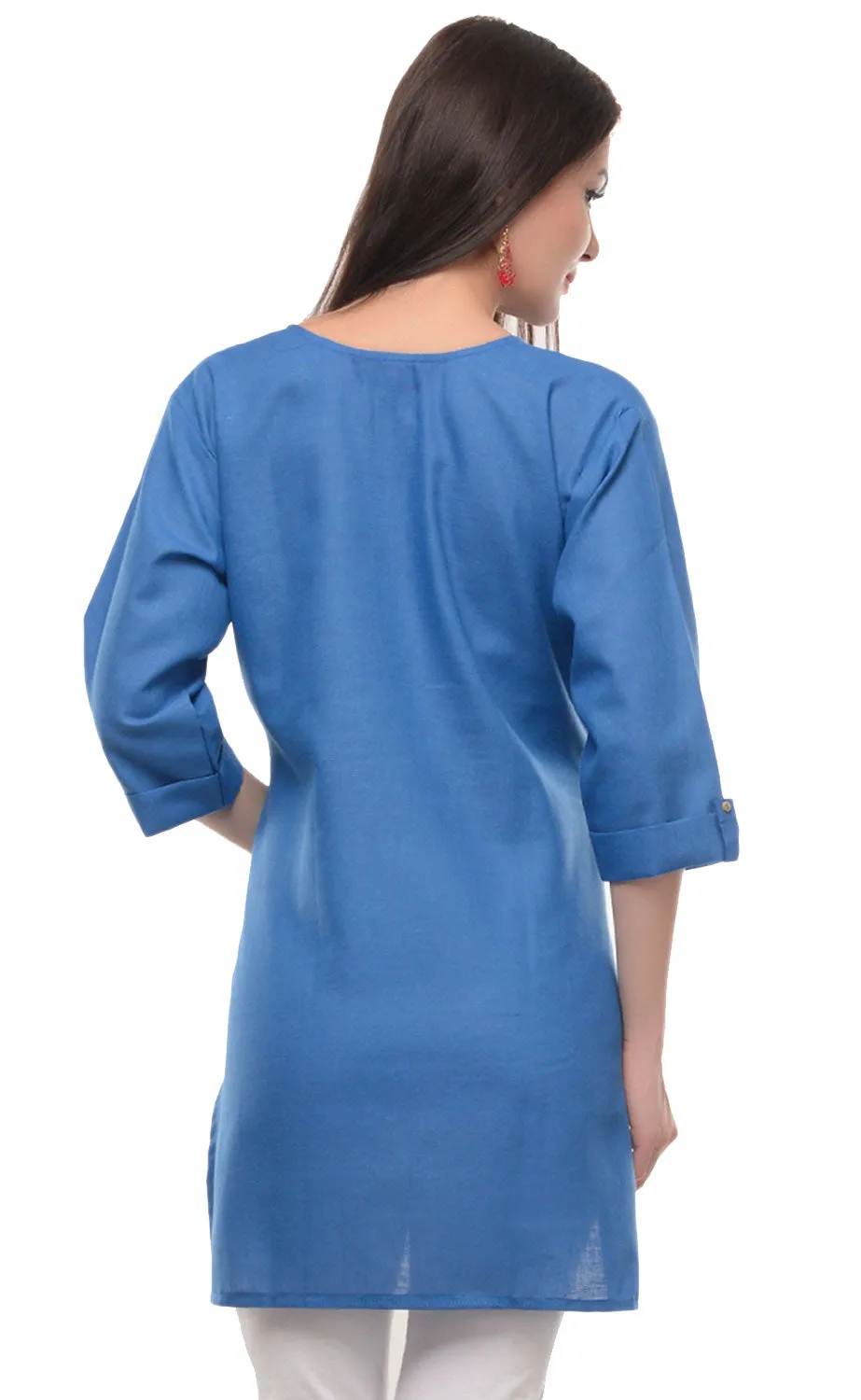 India Tunic Top Cotton Kurti Womens Indian Clothing (Blue)