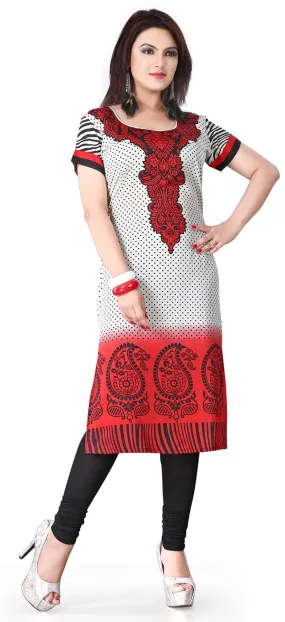 India Tunic Top Long  Kurti Womens Printed Indian Clothing (Red)