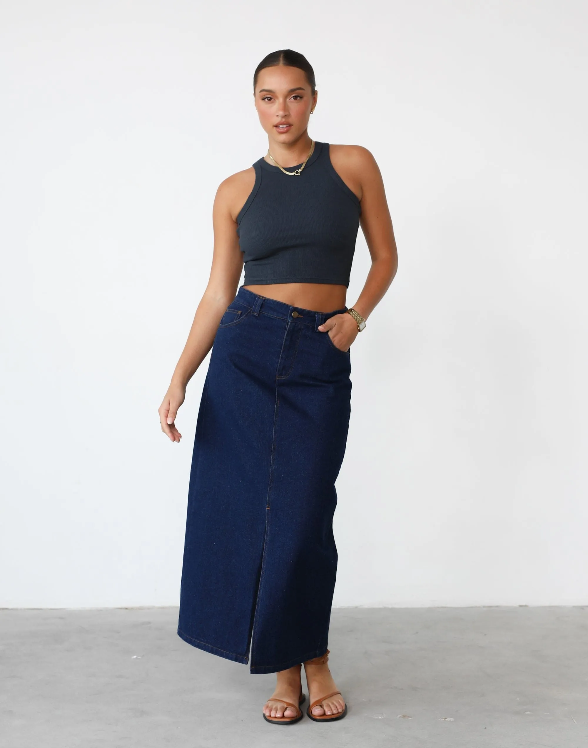 Kristie Denim Maxi Skirt (Dark Denim)